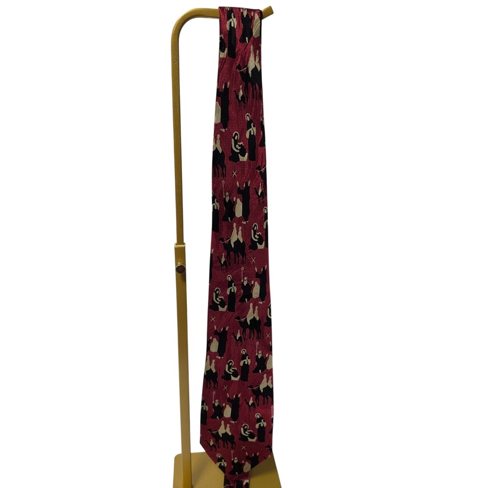 Divinity Boutique Nativity Scene Silk Tie Burgundy Luke 2:11 Religious Christmas